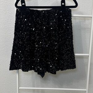 Black Sequin Flounce Mini Skort